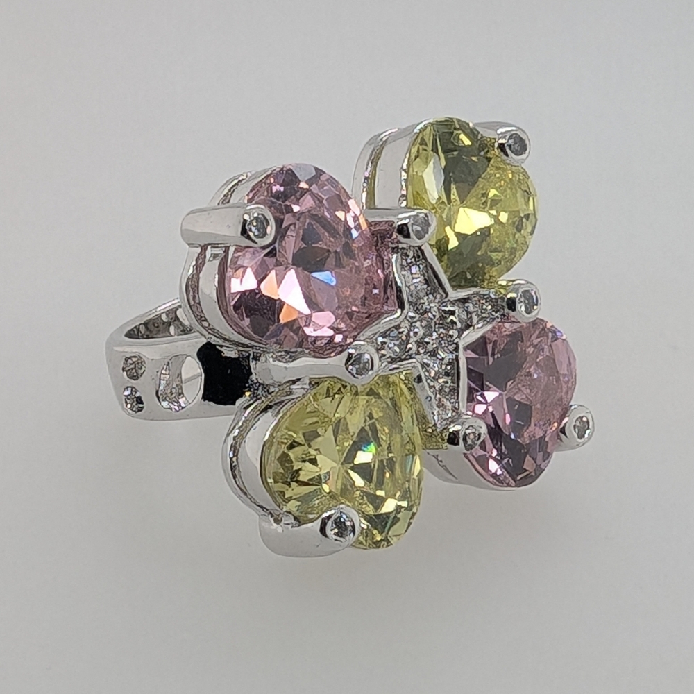 Sterling Silver Cocktail Ring w/ CZ Stones (size 7)